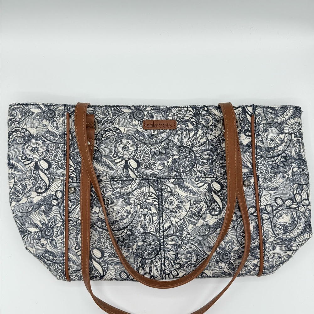 Sakroots Monochrome Floral Tote with Tan Straps - Picture 10 of 10